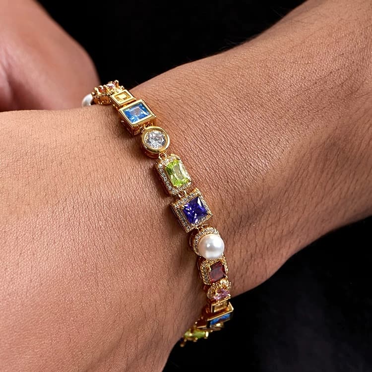 Colorful Zircon Bead Bracelet, Unisex, Hip-Hop Niche Design.