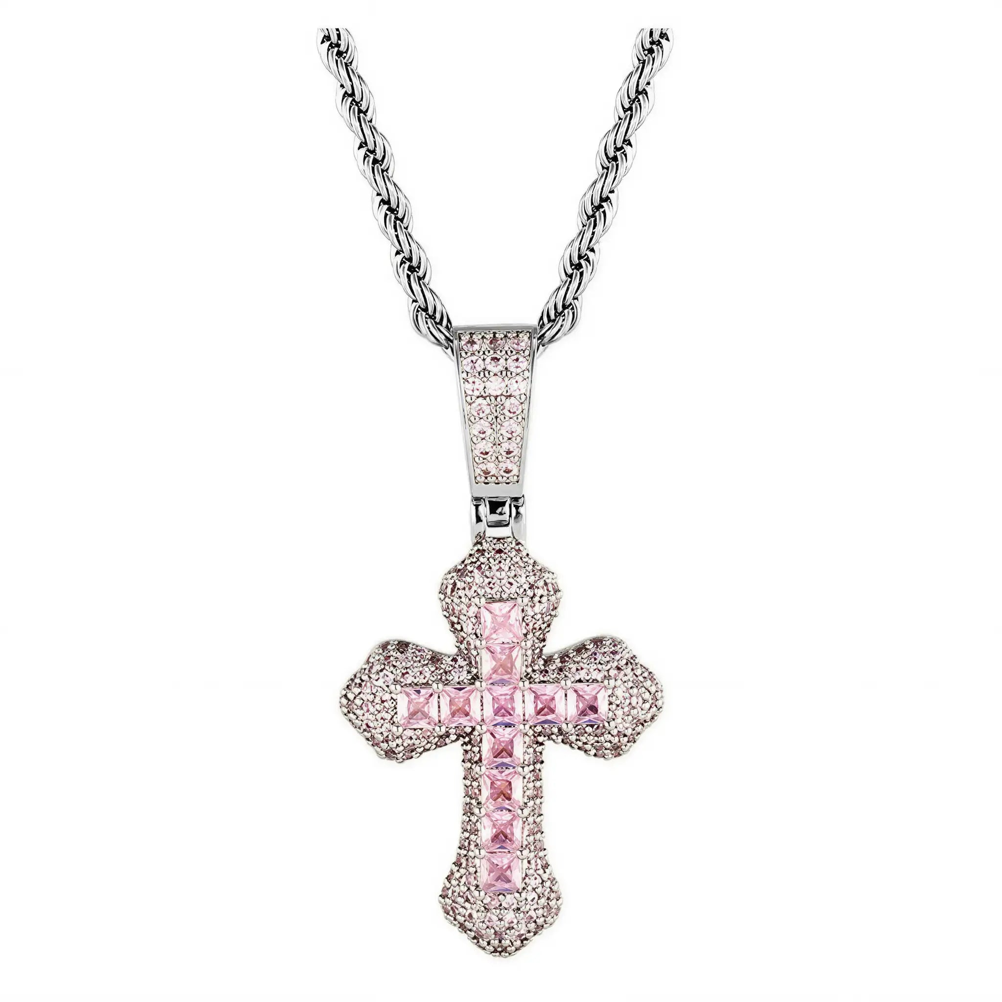 Scattered Starlight Pink Crystal Cross Necklace