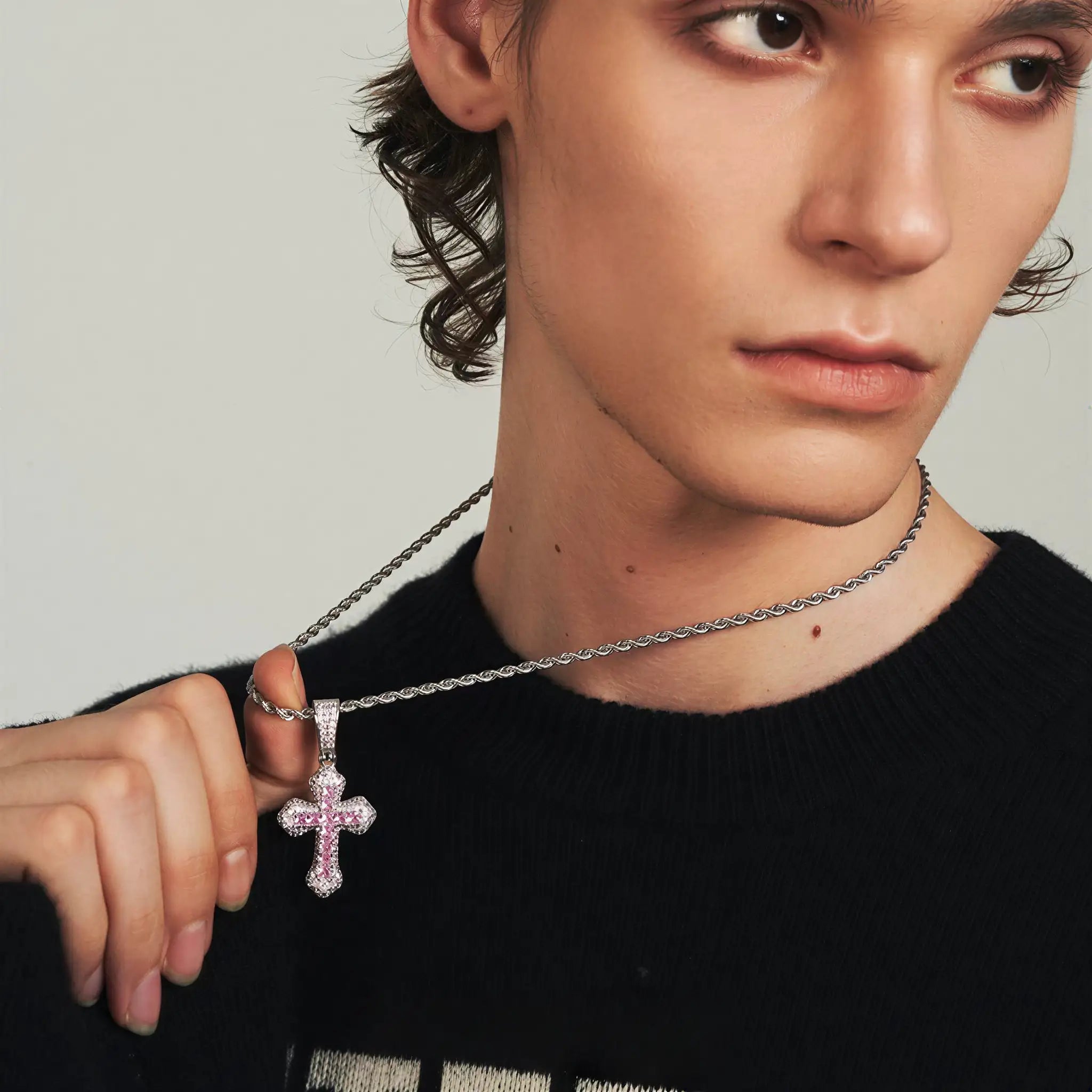 Scattered Starlight Pink Crystal Cross Necklace