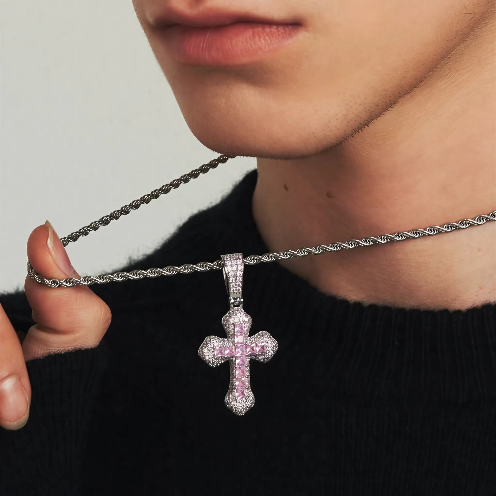 Scattered Starlight Pink Crystal Cross Necklace