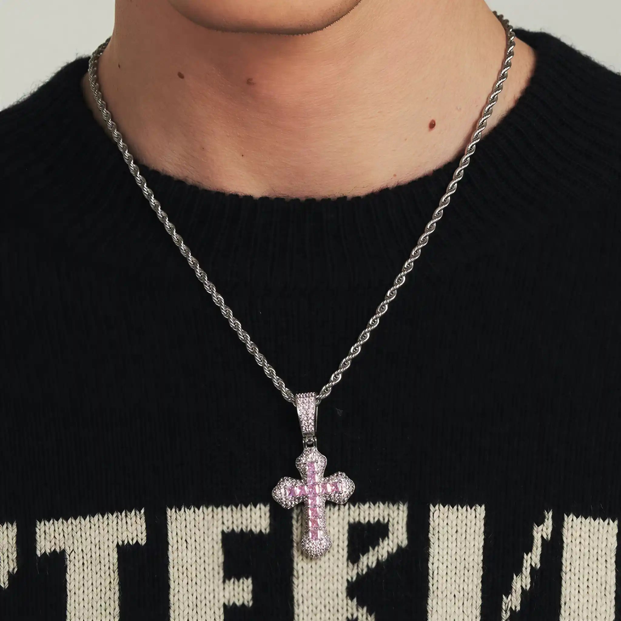 Scattered Starlight Pink Crystal Cross Necklace