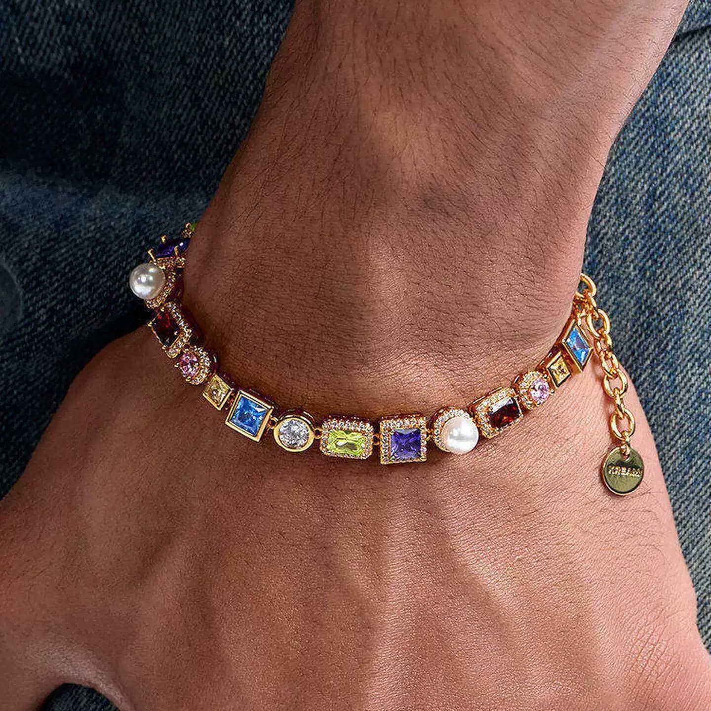 Colorful Zircon Bead Bracelet, Unisex, Hip-Hop Niche Design.