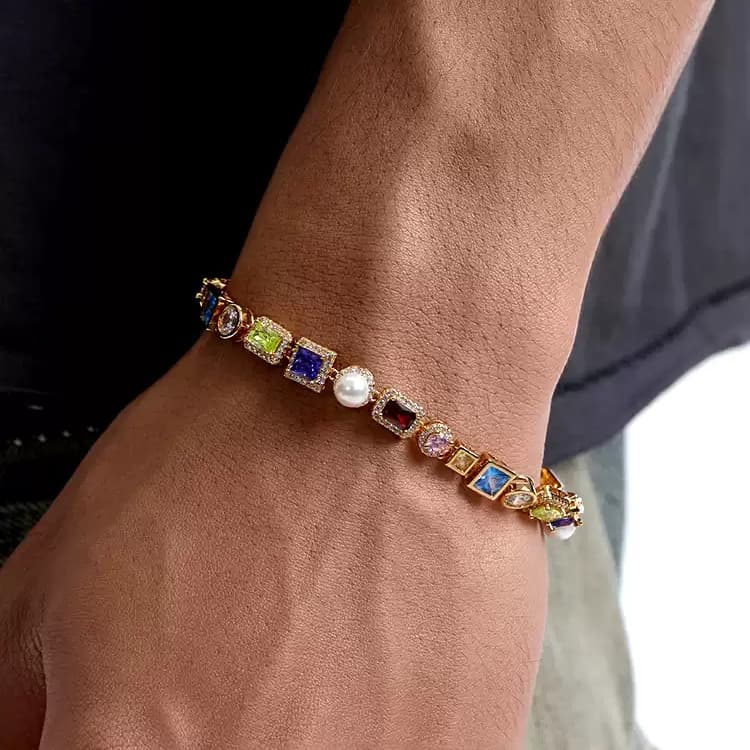 Colorful Zircon Bead Bracelet, Unisex, Hip-Hop Niche Design.