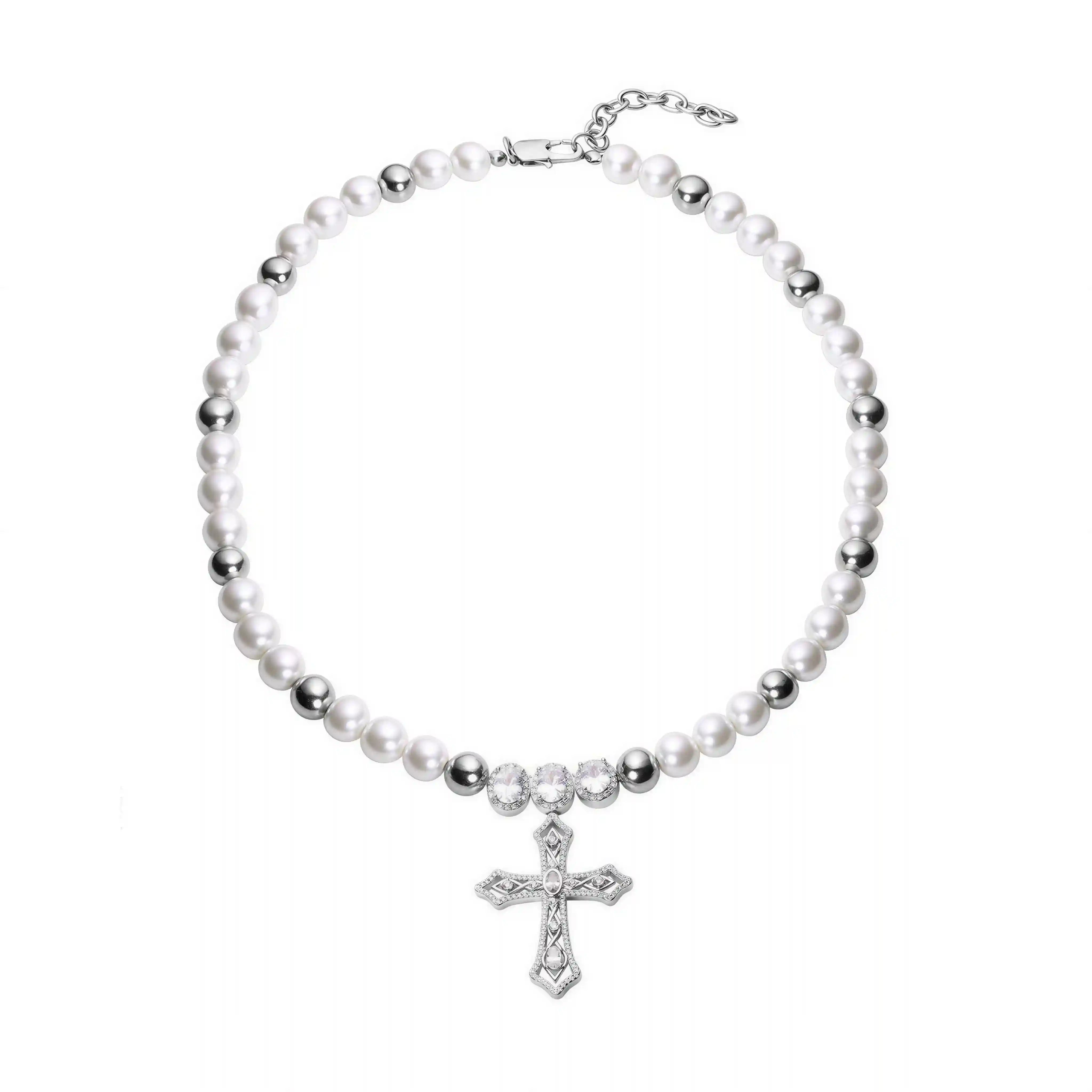 Teresa Pearl Cross Necklace